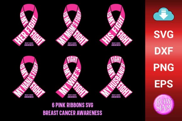 6 Pink Ribbons SVG: Graphics for Crafts & Brands