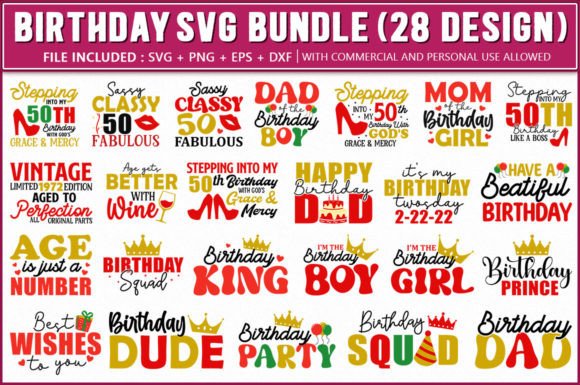Birthday SVG Bundle: 28 Graphics for Crafts