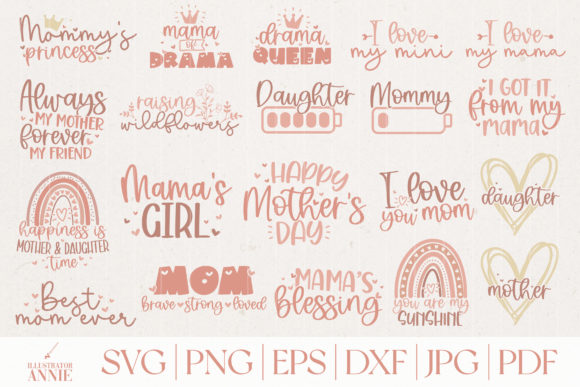 Mom and Daughter Quote Bundle for Crafts & Graphics